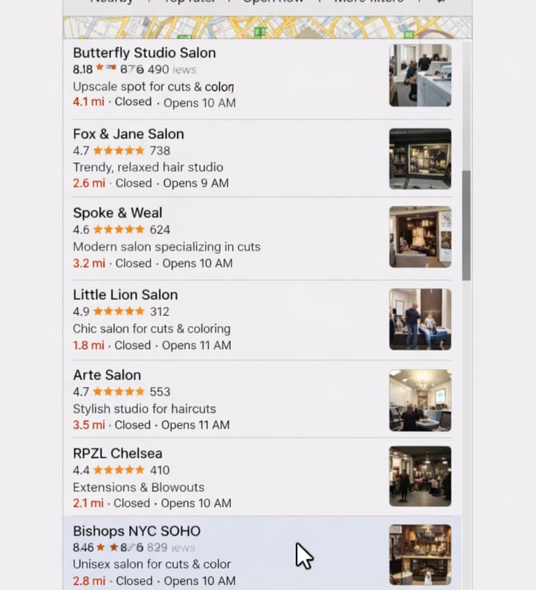 Google Maps listing showing business ranking below Top 3 before GMB optimization