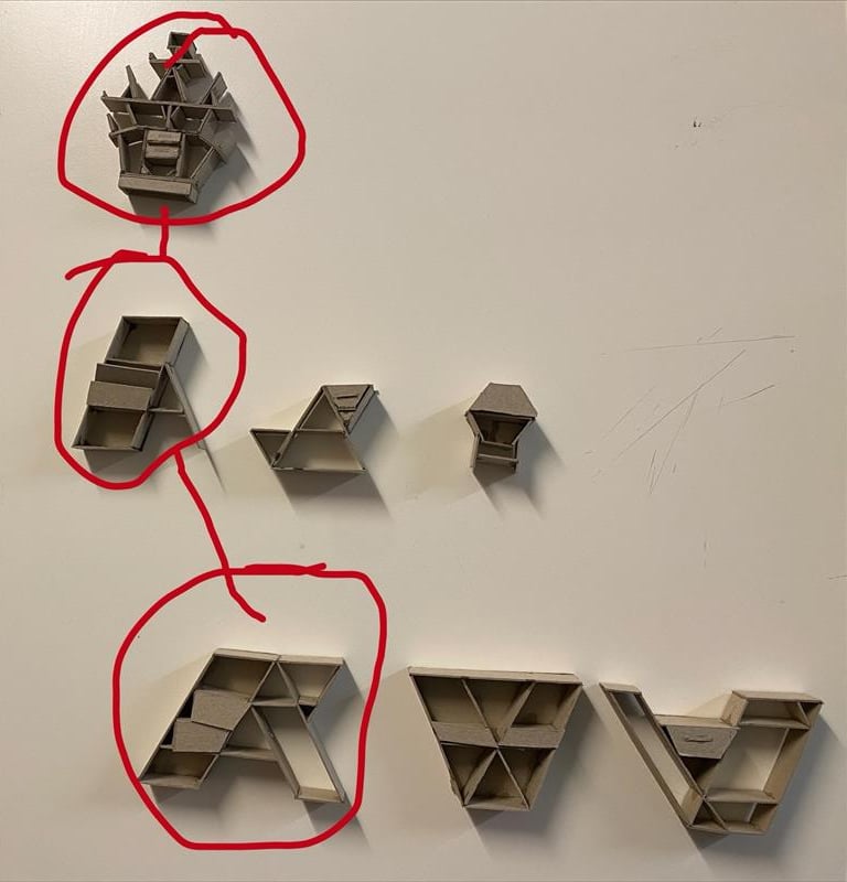 Eerst hebben we Carloton kast ontwerpen gemaakt van karton