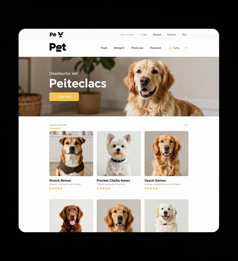 sitio web de suministros para mascotas que presenta una imagen del héroe golden retriever 