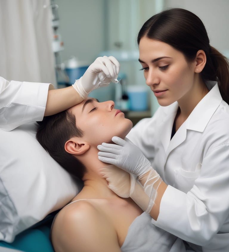 a man riding a skateboard down a street next to tall buildings