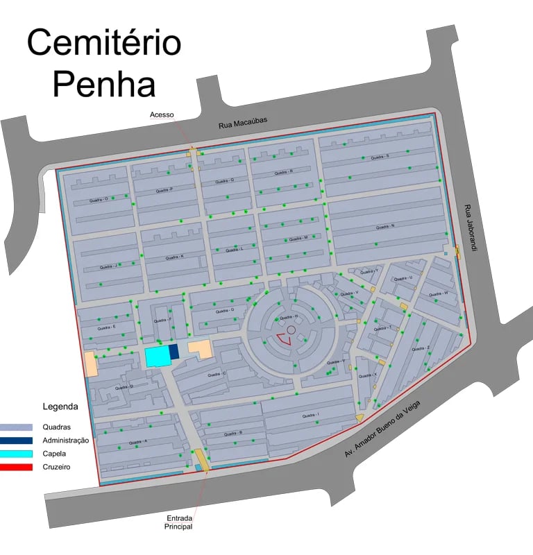 Imagem mostra setor interno do cemiterio da Penha da velar em sao paulo