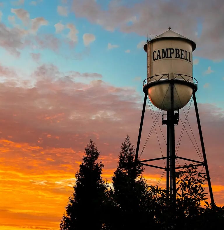 Historic Downtown Campbell Water tower near award winning #1 West Park Dental