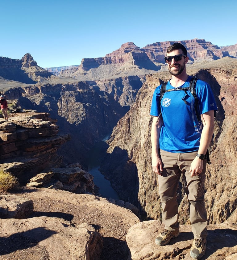 This is Jim Lacelde, owner of Inner Summit Wellness, on a hike backpacking in the mountains.