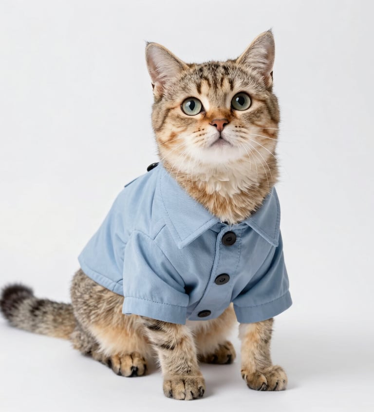 gato con camisa azul de vestir