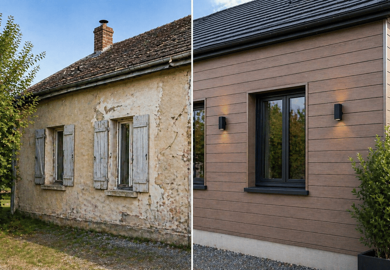 Rénovation de façade maison – avant / après bardage