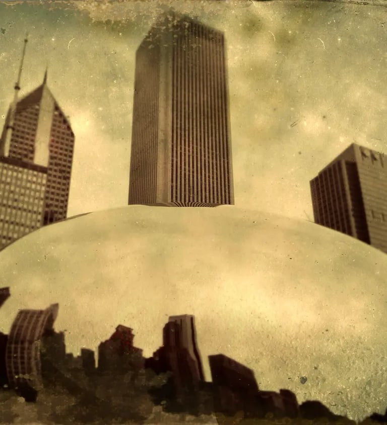 City skyline with a cloud ball in the background, captured in Chicago