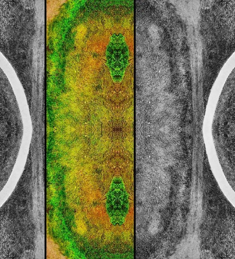 A vibrant green and yellow circle against a contrasting black background
