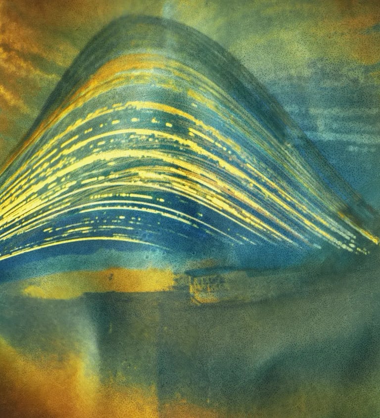 Rusty photopaper with yellow photo, weathered by sun exposure over six months