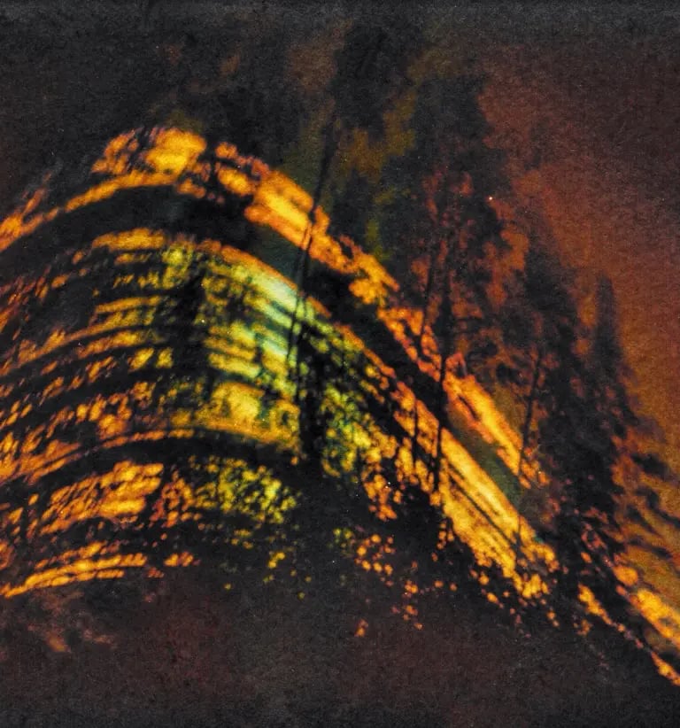 A vibrant painting of a six-month sun trail effect on photo paper.