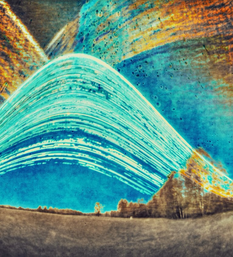A vibrant painting of a six-month sun trail effect on photo paper.