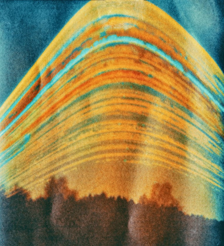 A vibrant painting of a six-month sun trail effect on photo paper.