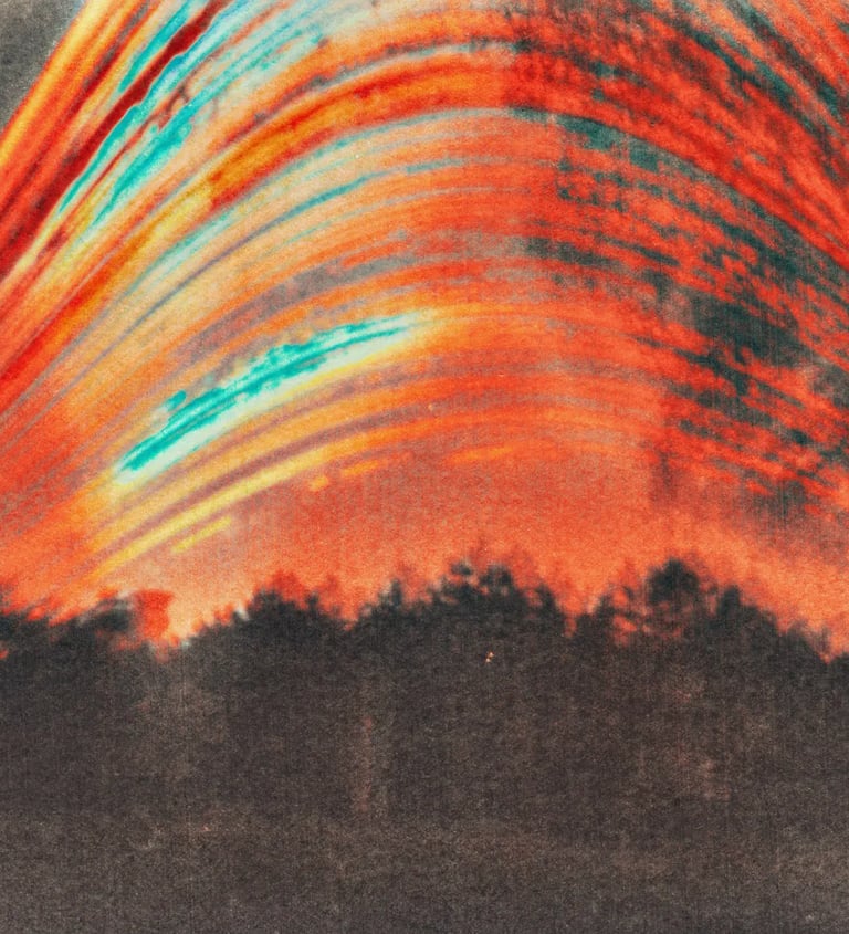 A vibrant painting of a six-month sun trail effect on photo paper.