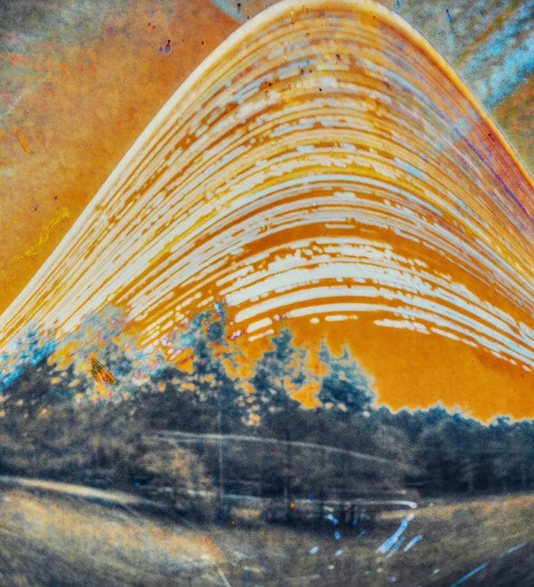 A vibrant painting of a six-month sun trail effect on photo paper.