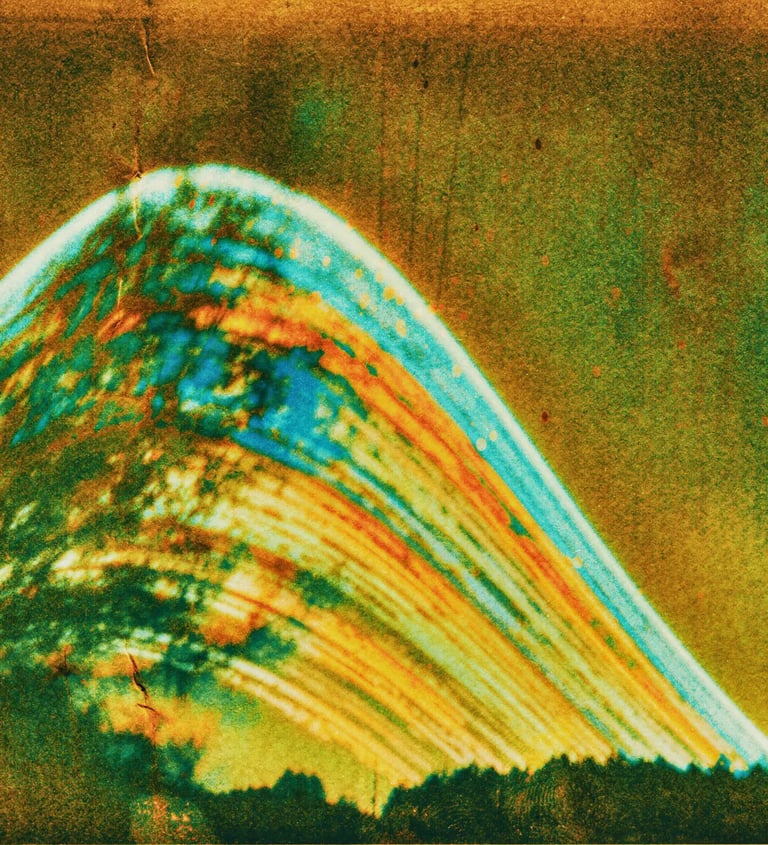 A vibrant painting of a six-month sun trail effect on photo paper.