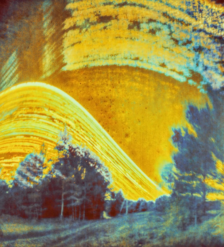 A vibrant painting of a six-month sun trail effect on photo paper.