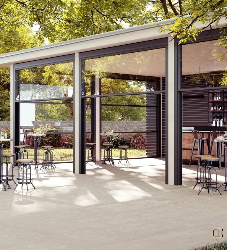 terasz beépítése függőleges üvegrendszer