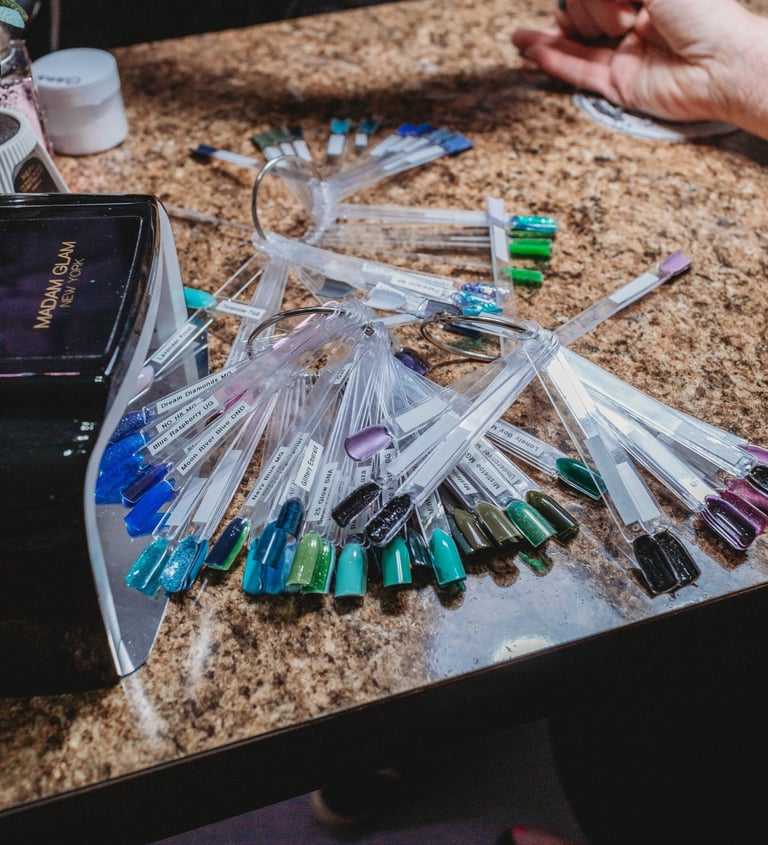 Nail acrylic color pain samples and palettes for nail art and gels