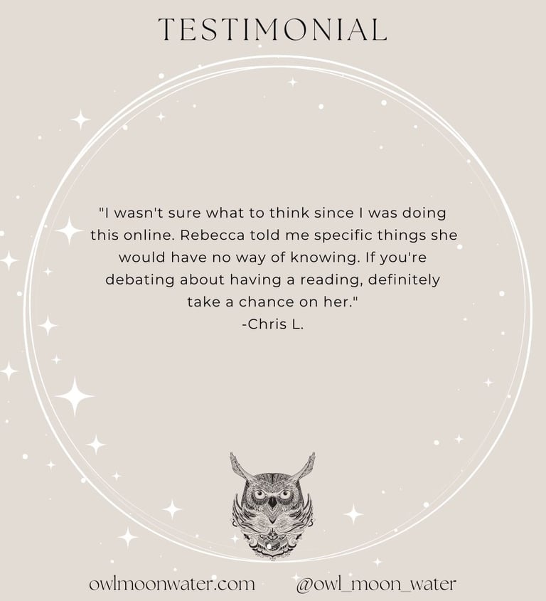 Psychic Reading Testimonial for Owl Moon Water