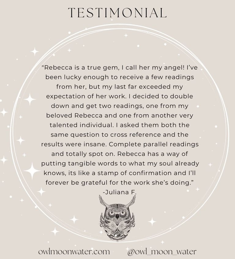 Psychic Reading Testimonial for Owl Moon Water