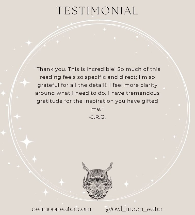 Psychic Reading Testimonial for Owl Moon Water