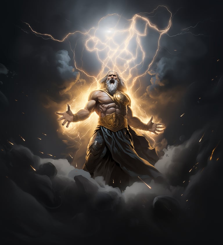 Zeus, image du dieu grecque de la foudre, origine Stratheos, Strati-Games