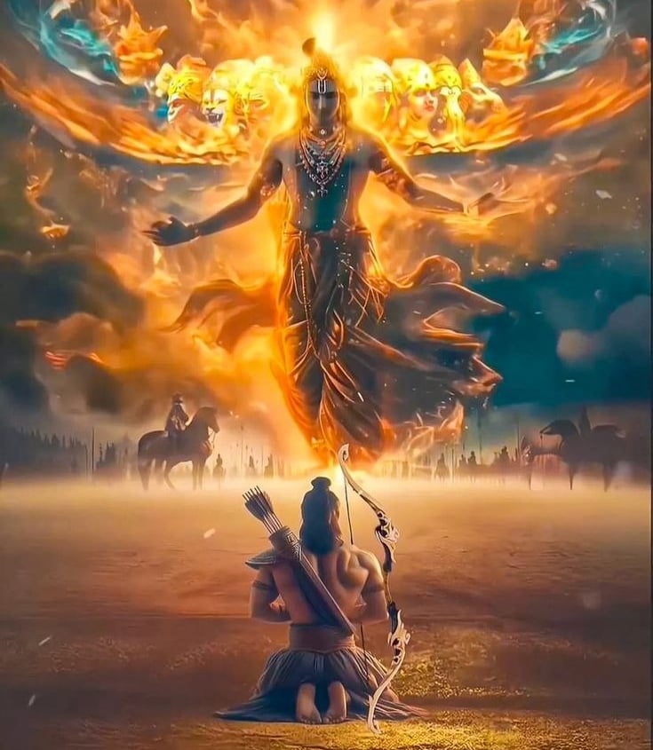 arjuna bowing to krishnas cosmic form