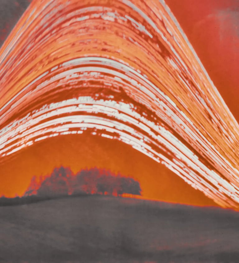 A vibrant painting of a six-month sun trail effect on photo paper.
