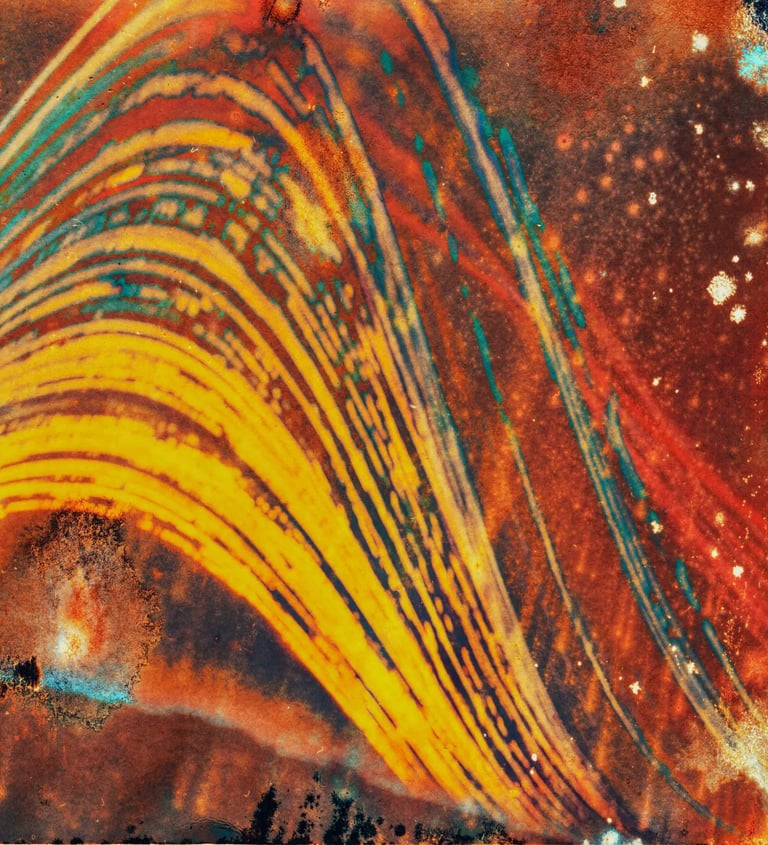 A vibrant painting of a six-month sun trail effect on photo paper.