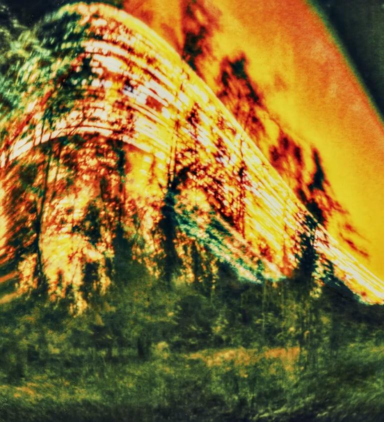 A vibrant painting of a six-month sun trail effect on photo paper.