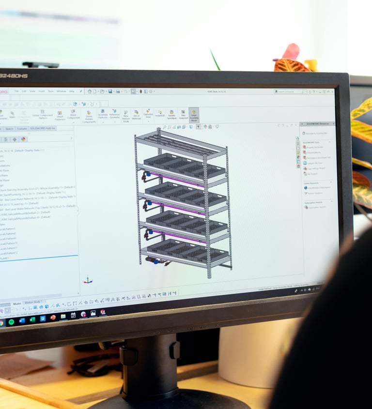 a 3D designed shelving unit using Computer-Aided Design (CAD) the person is using SolidWorks