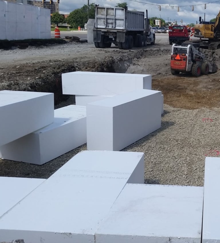 Blocos de isopor utilizados na construção civil