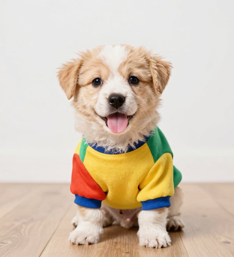 Perrito coqueto con ropa colorida