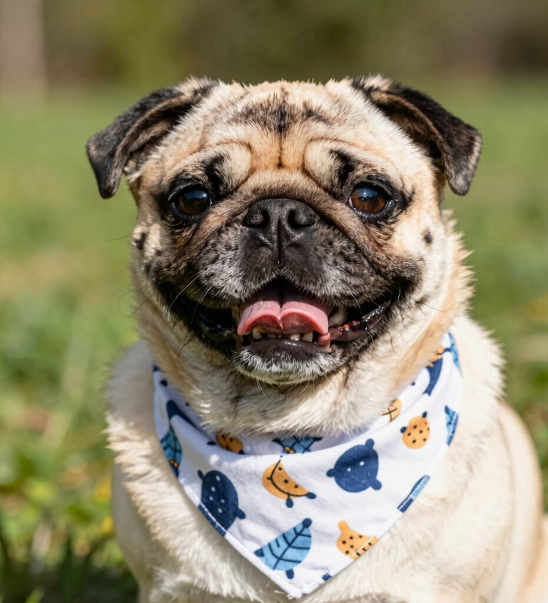 perro Pug con paliacate azul