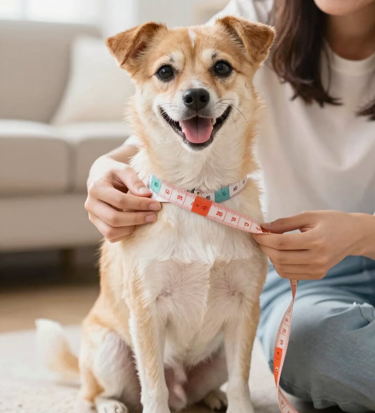 Persona midiendo un perro con cinta metrica para elaborar ropa 
