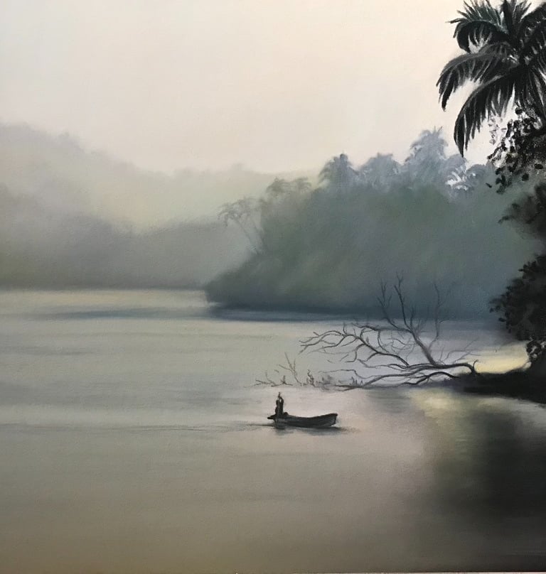 Misty landscape on the river.