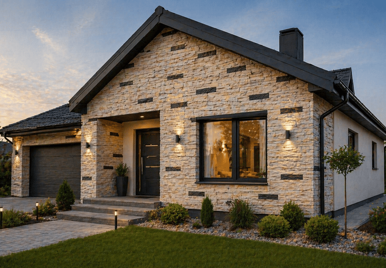 Maison en briques avec façade moderne – finition esthétique