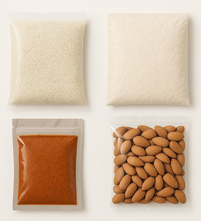 Pakistani food products including grains, spices, and snacks