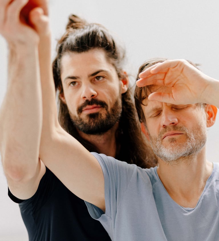 gently moving hands through sensitive touch and guidance