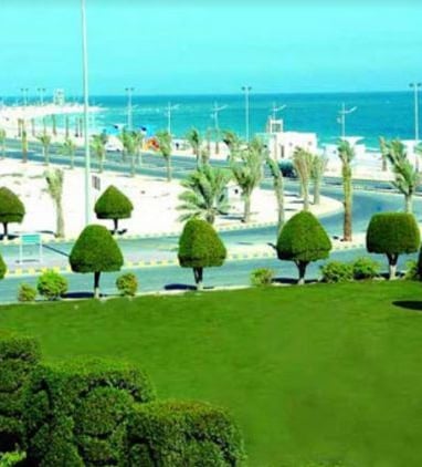 a view of a khafji beach with a view of the ocean