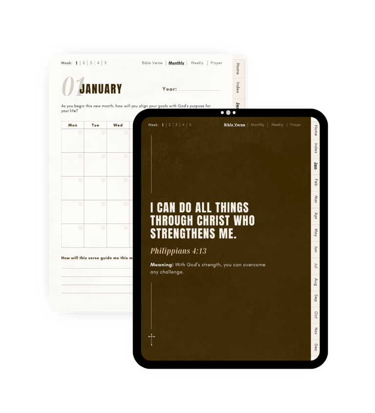 a tablet with a calendar on it and a bible verse on the screen