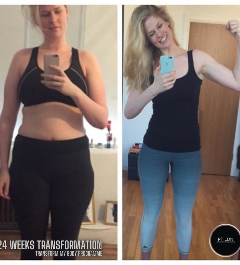 A female showing her fat loss