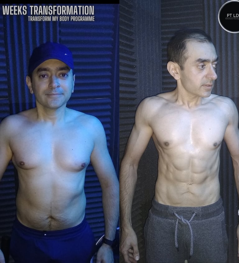 A male showing his fat loss
