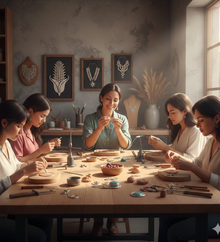 mujeres creando joyería artesanal hopi