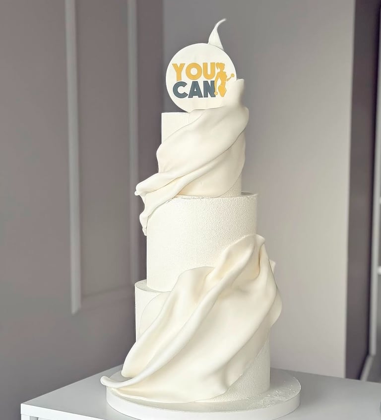 a cake with a white cake topperf and a cake topperf