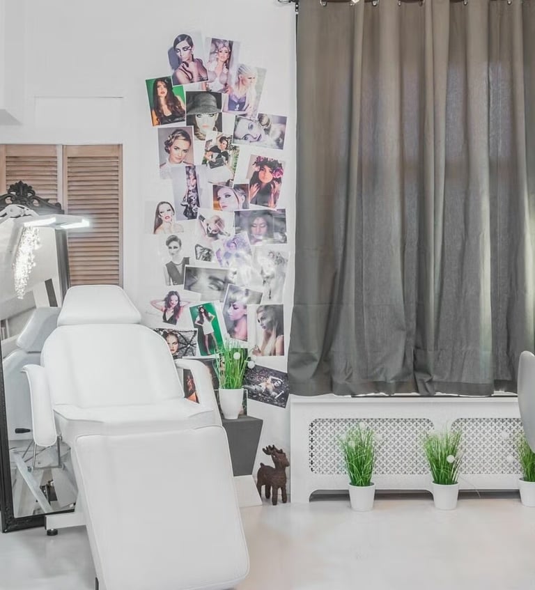a salon and beauty salon with a chair and a chair