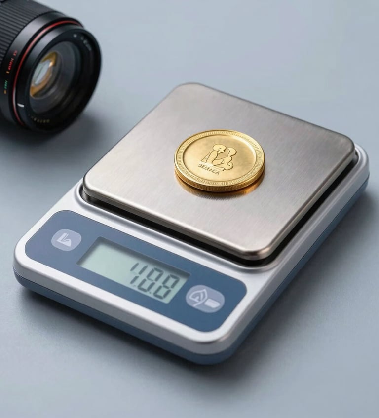 A sleek professional electronic mini pocket scale for weighing gold and precious metals, displaying a highly accurate digital readout, captured in a clean product shot with subtle steel blue tones.