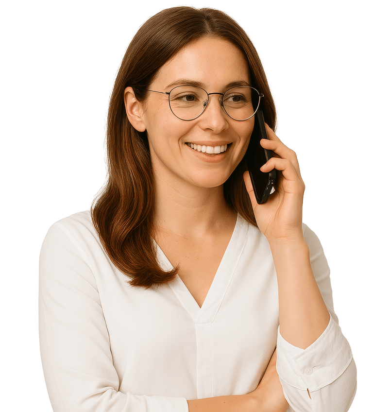 Kobieta rozmawia przez telefon z firmą oferującą sprzątanie w Gdańsku i Trójmieście, chcąc zamówić usługę.