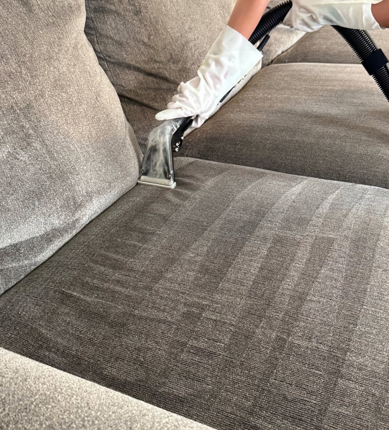 Professional couch steam cleaning in Denver using deep upholstery extraction