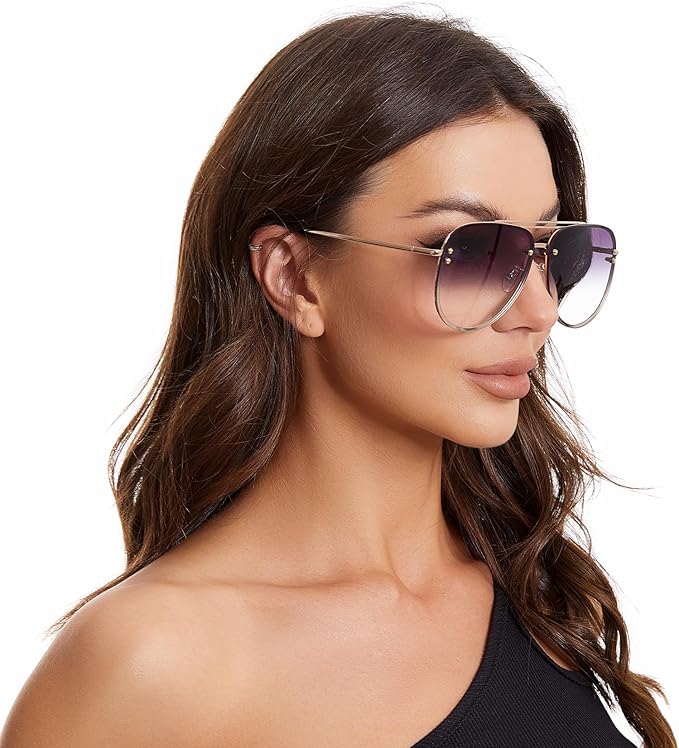 Premium Rimless Oversized Aviator Sunglasses for Women