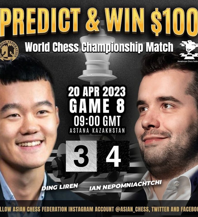 Asian Chess Federation’s Contest - Predict The Results of World Chess Championship Match & Win $100